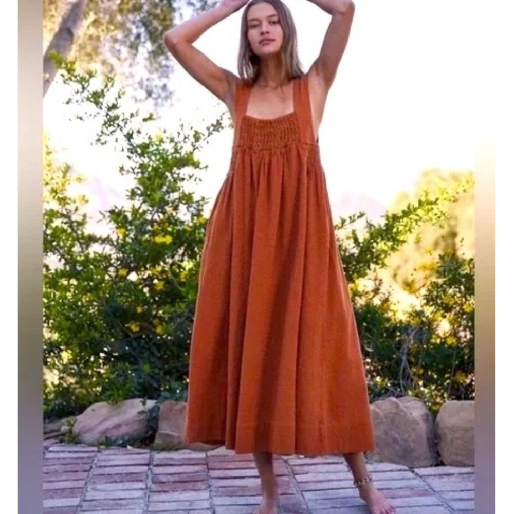 Free People Delphine Midi Dress Women Cotton Gauze Maxi Dress Pockets XS S M